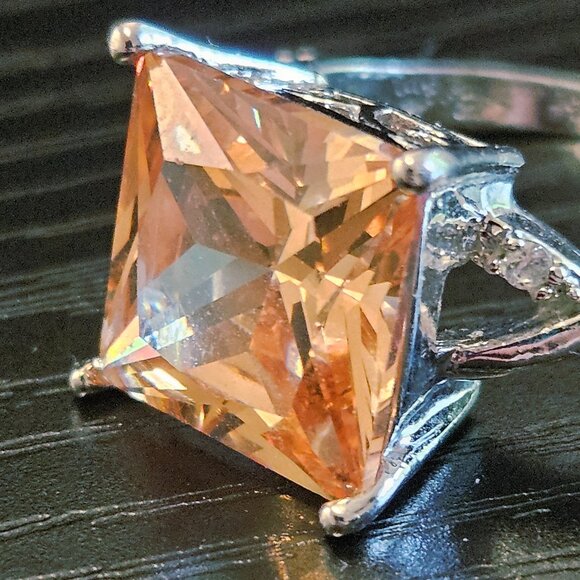 3/$15 Sterling silver ring with square orange gemstone - Picture 2 of 6